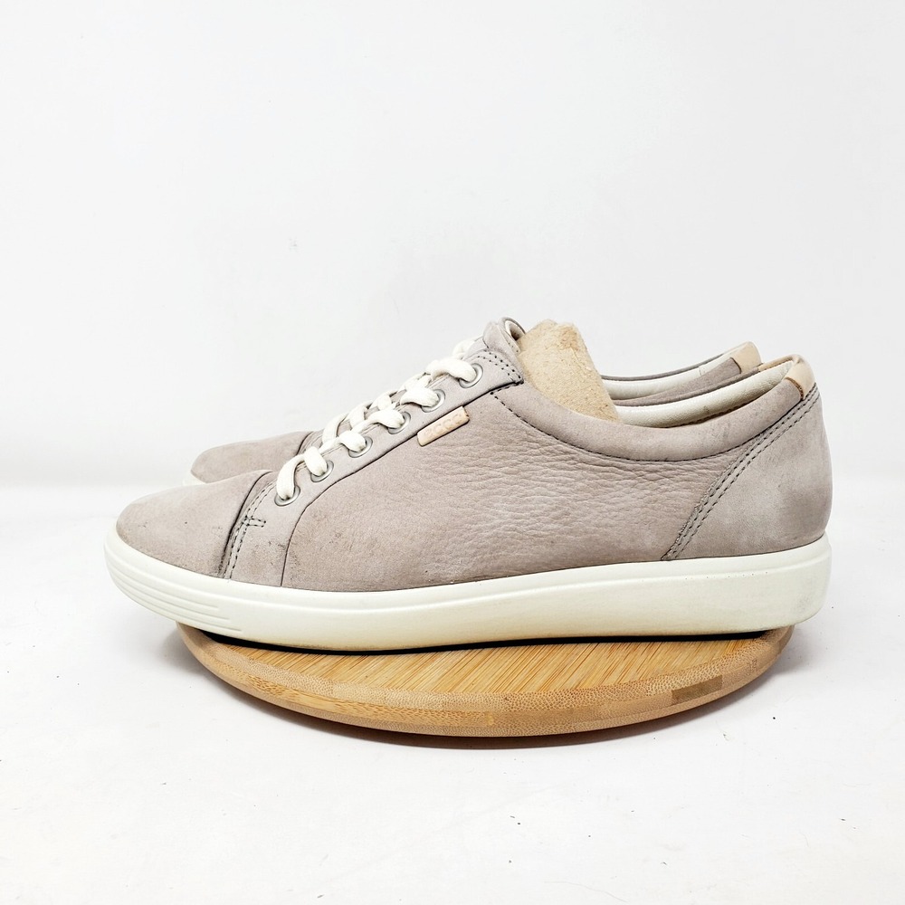 ECCO Soft 7 Shoes Womens 40 Warm Grey‎ Nubuck Leather Lace Up Sneaker Comfort